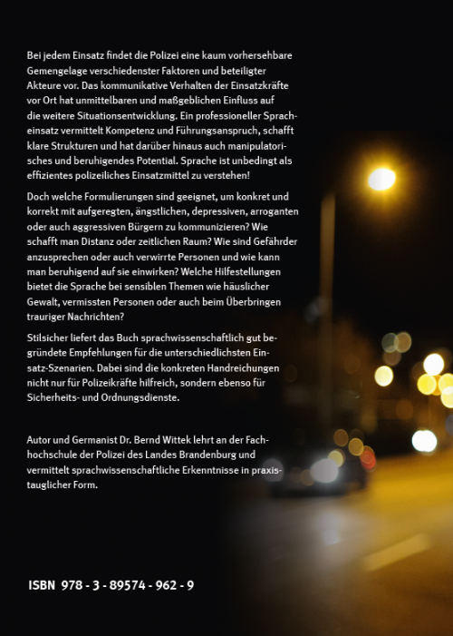 Coverrückseite - Bernd Wittek - Sprache im Einsatz - Praxis-Tipps für den Polizeialltag - Verlag Dr. Köster - ISBN 978-3-89574-962-9
