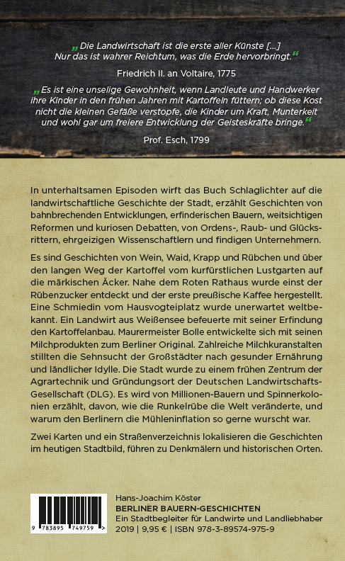 Backcover - Köster - Berliner Bauern-Geschichten - Verlag Dr. Köster - ISBN 978-3-89574-975-9