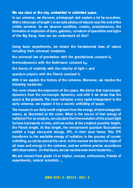 Backcover - Carmesin - The Universe Developing from Zero-Point Energy - ISBN 978-3-89574-993-3