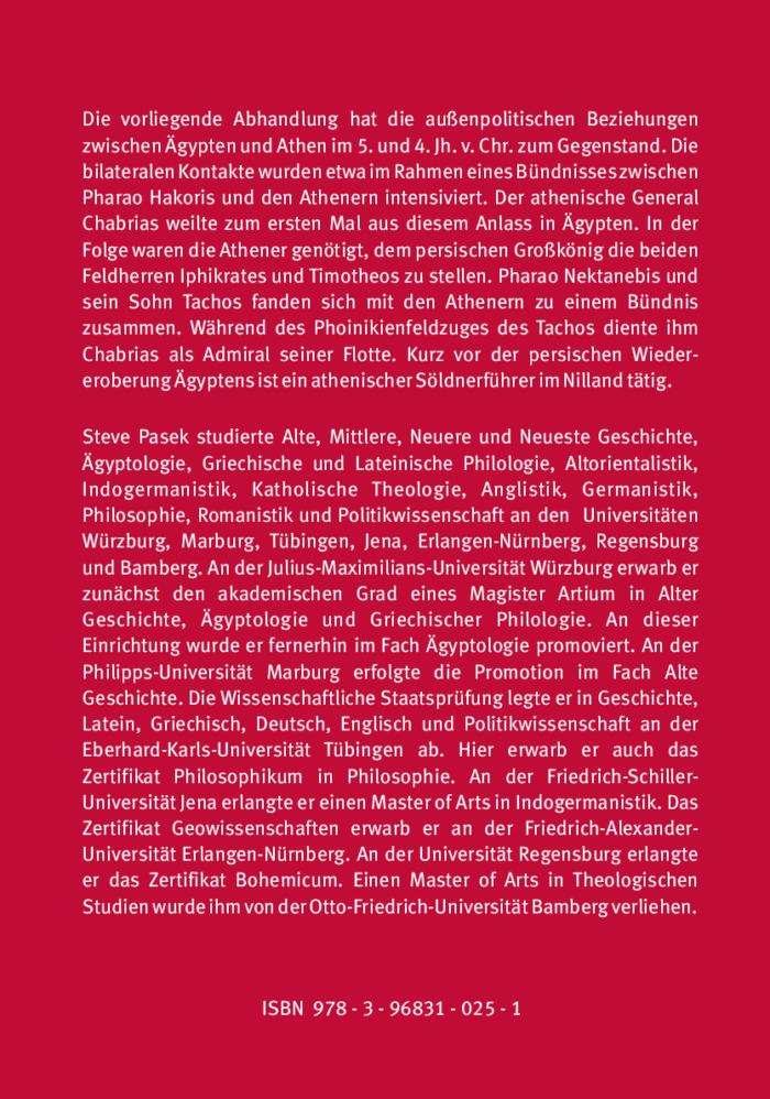 Cover - Pasek - Athen und Ägypten - Verlag Dr. Köster - ISBN 978-3-96831-025-1